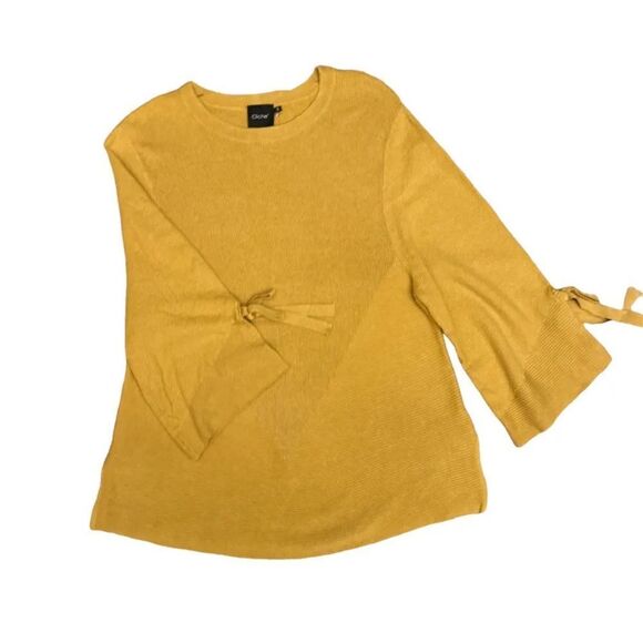 MICHELLE NICOLE CLICHE Sweater Womens Small Yellow Gold 3/4 Sleeves Tie Sleeves - Picture 1 of 11